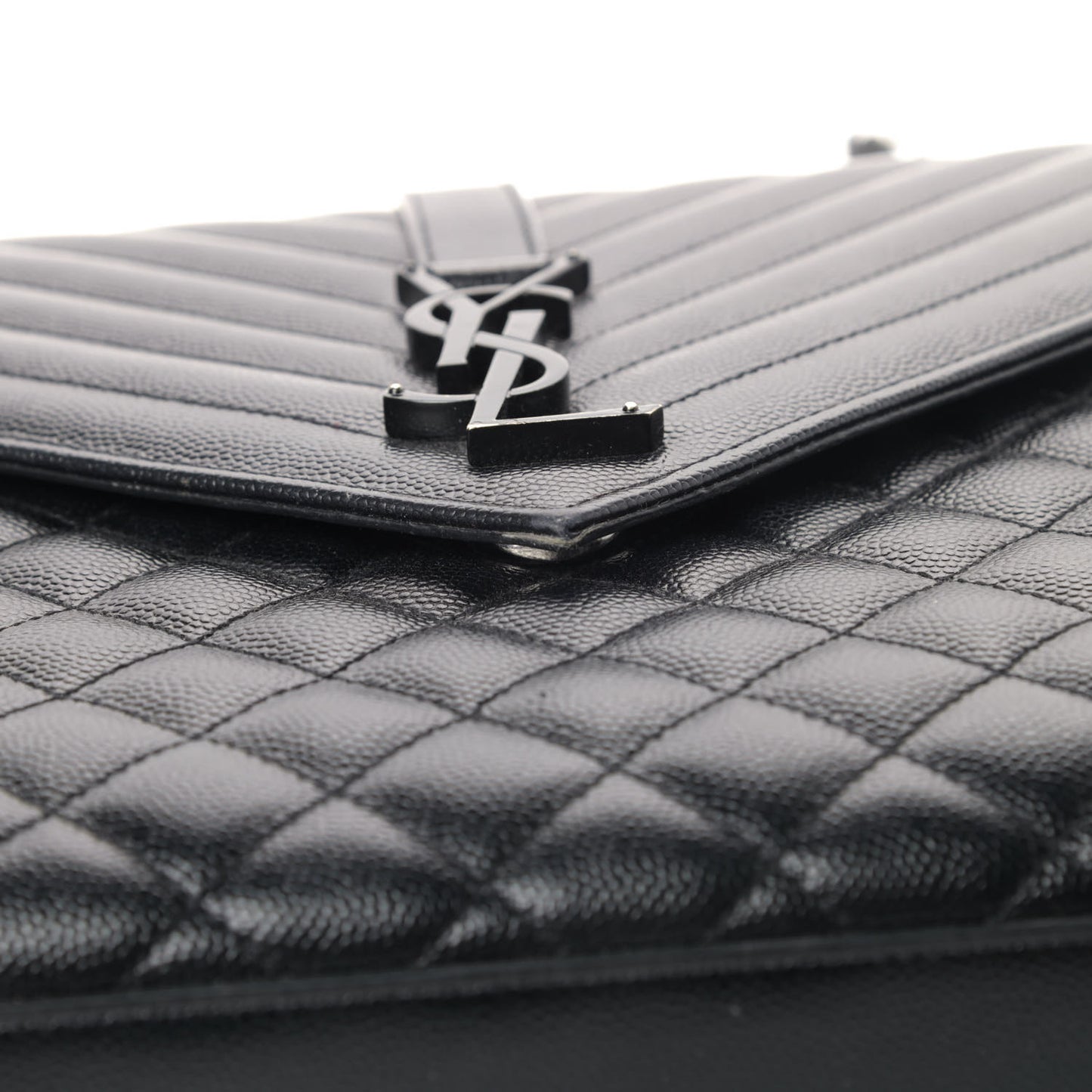 Grain De Poudre Textured Mixed Matelasse Large Triquilt Monogram Monochrome Satchel Black