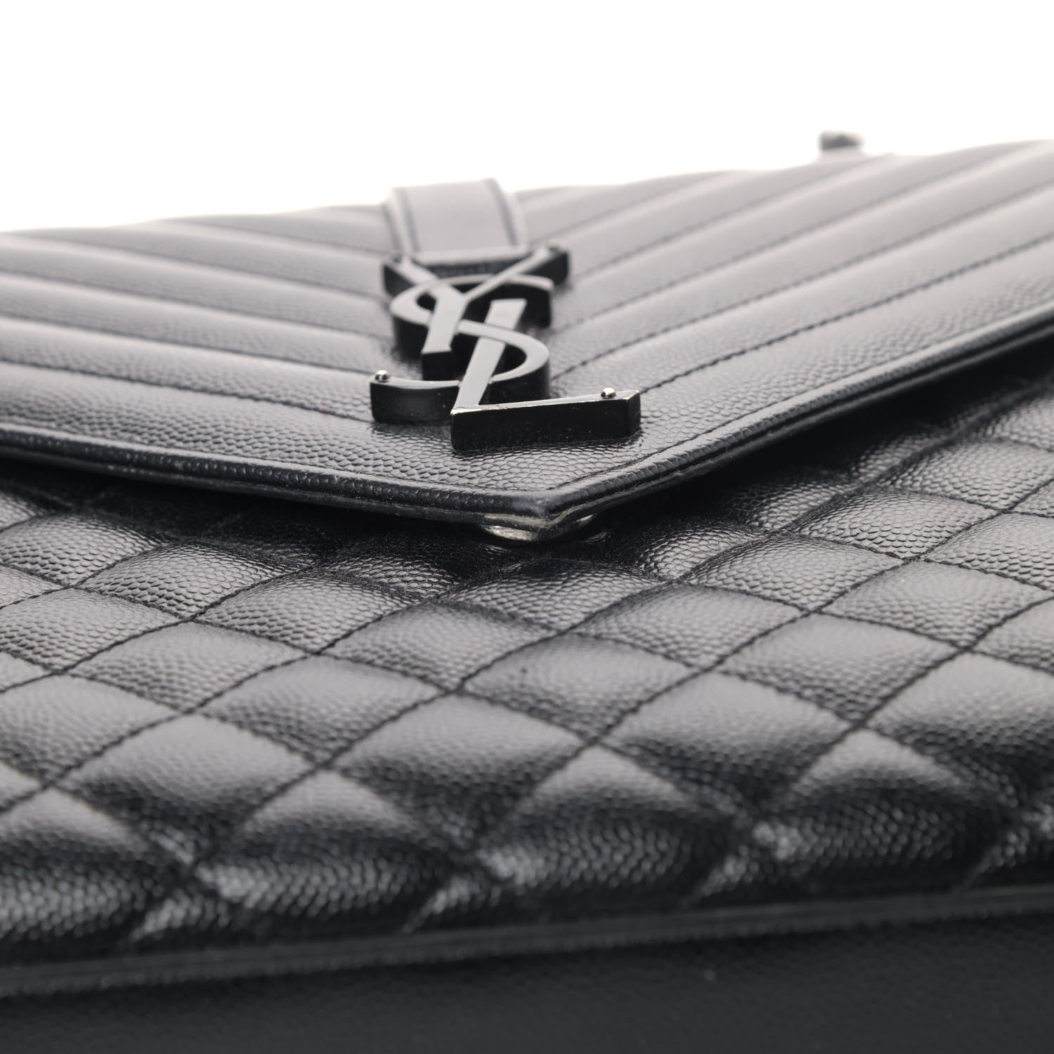 Saint Laurent Grain De Poudre Textured Mixed Matelasse Large Triquilt Monogram Monochrome Satchel Black 10 of 10