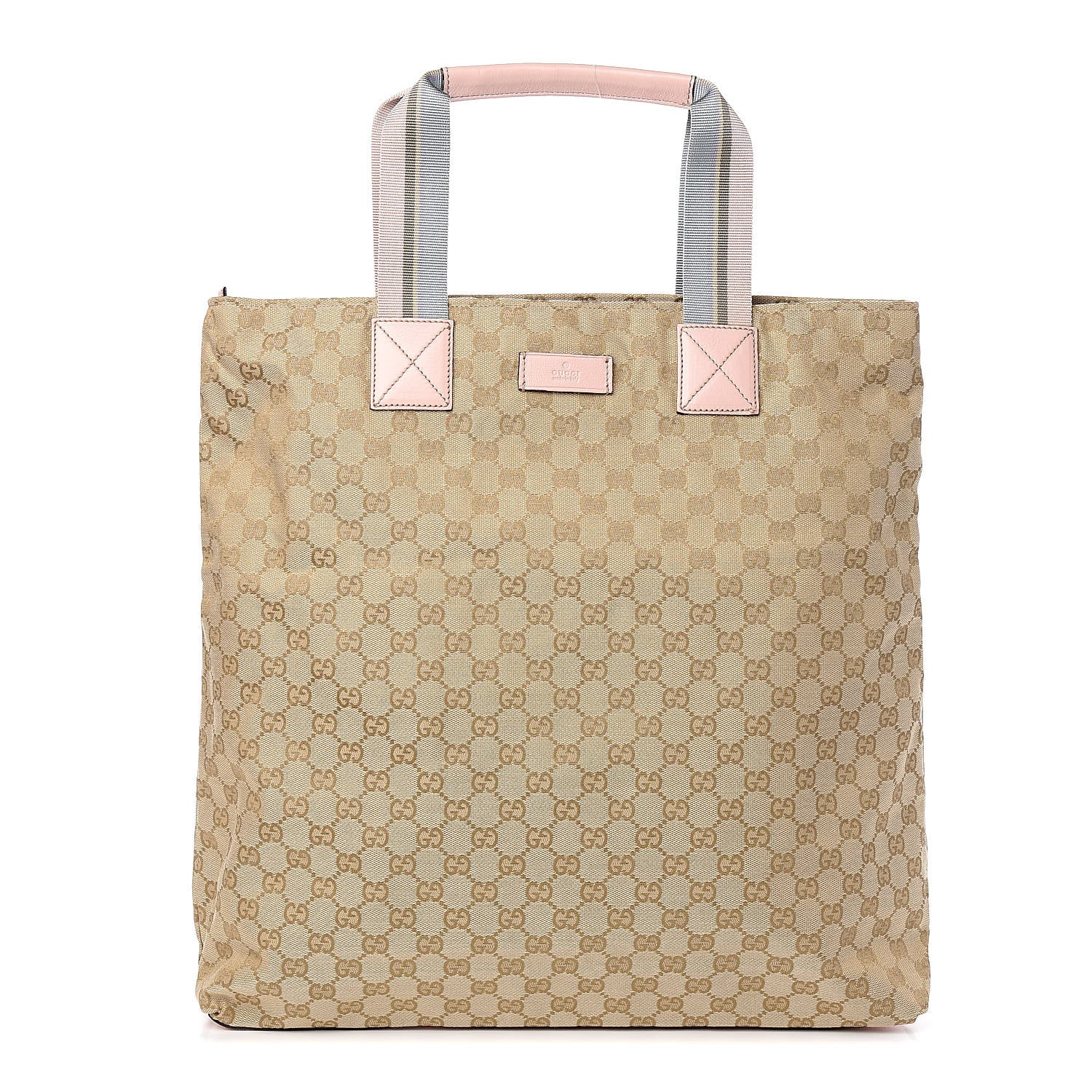 Gucci Monogram Large Web Handle Tote Pink Blue 1 of 10