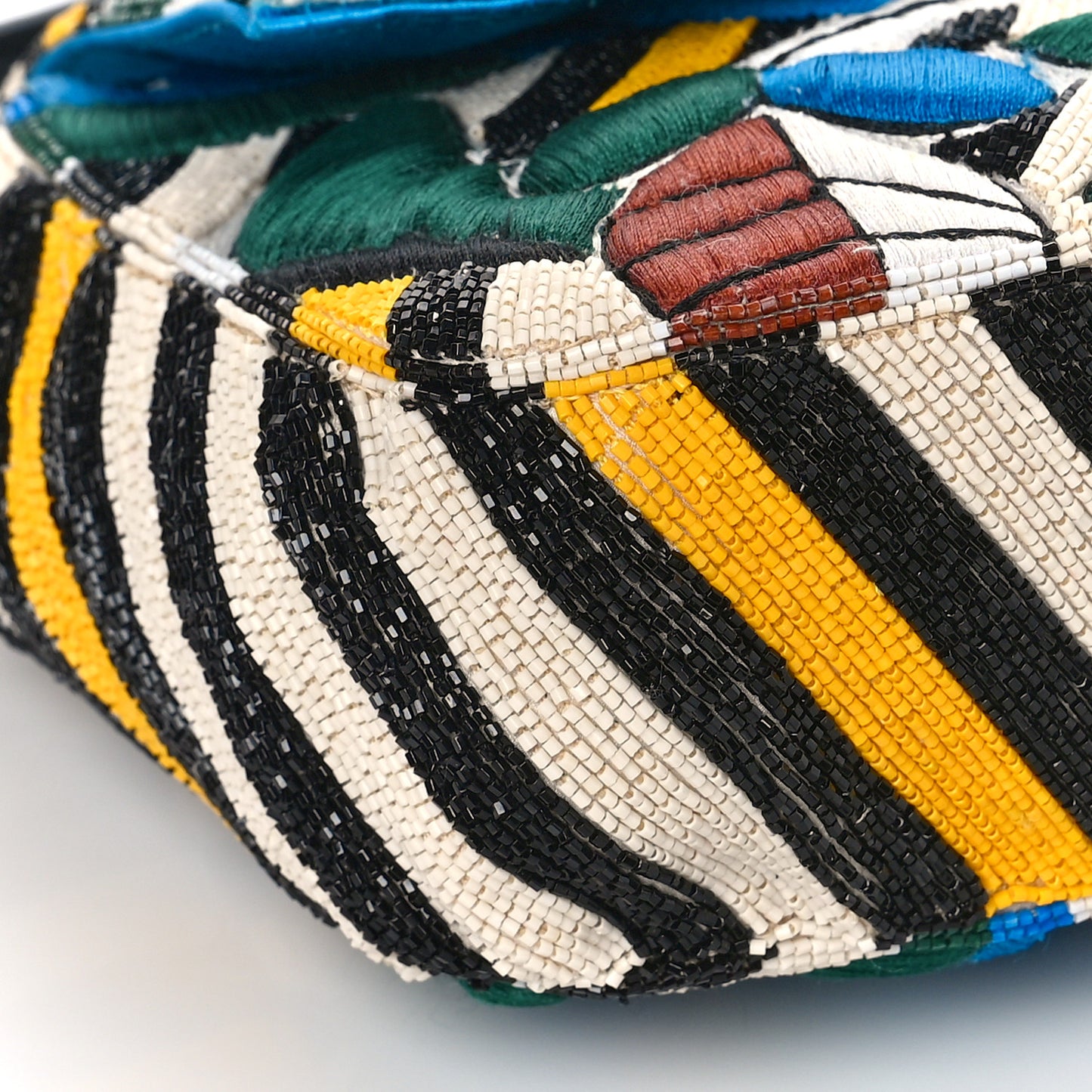 Beaded Vitello Dolce Leaf Embroidered Baguette Multicolor Black