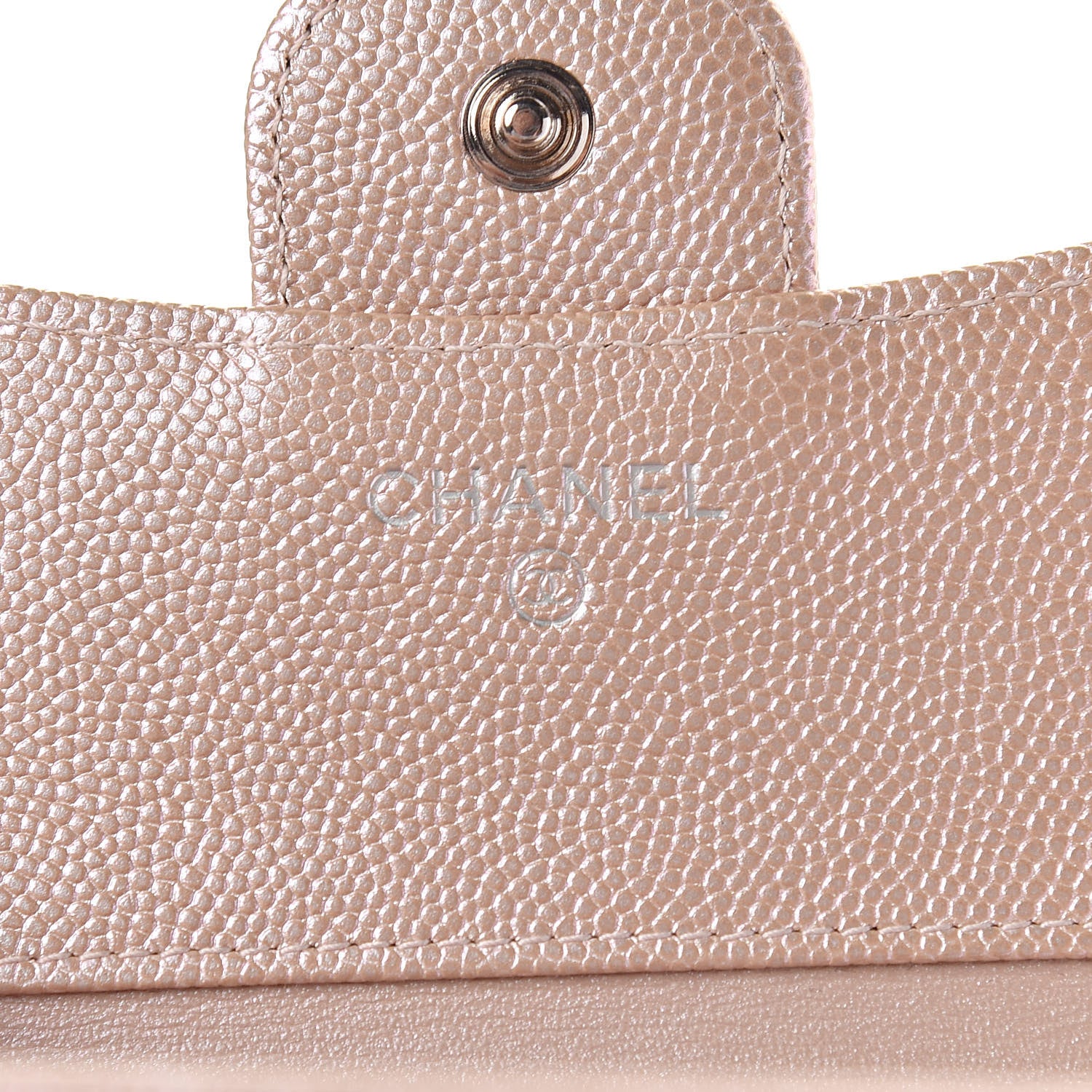 Chanel Metallic Caviar Chevron Quilted Compact Flap Wallet Light Gold 6 of 9