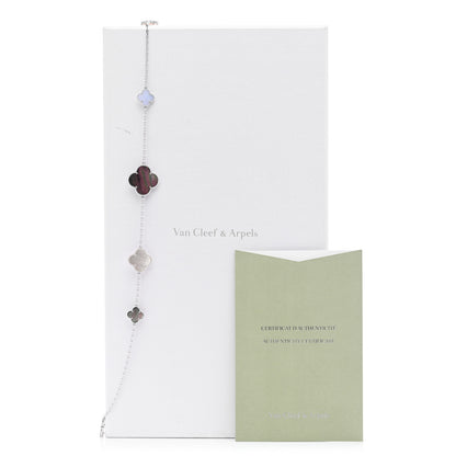 Van Cleef & Arpels 18K White Gold Onyx Mother of Pearl 16 Motifs Magic Alhambra Necklace 6 of 6
