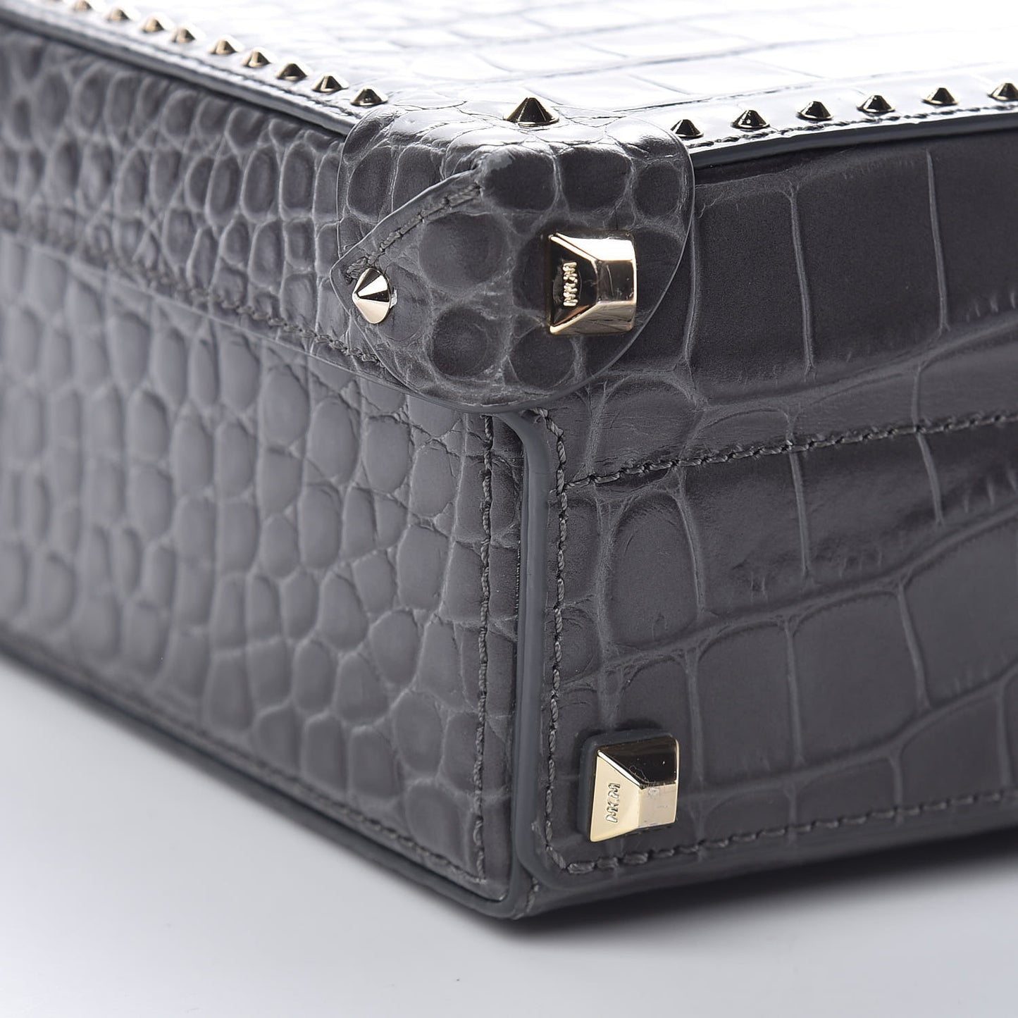 Calfskin Crocodile Embossed Small Berlin Crossbody Charcoal