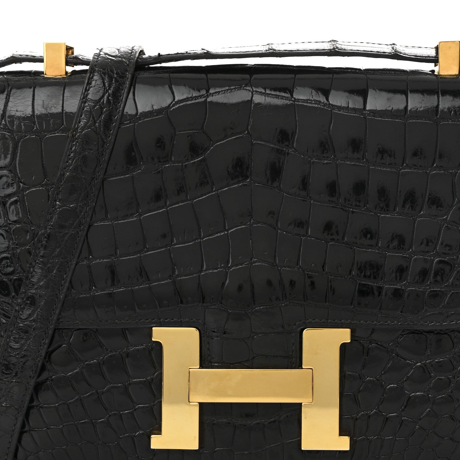 Hermes Shiny Caiman Crocodile Constance 23 Black 8 of 14