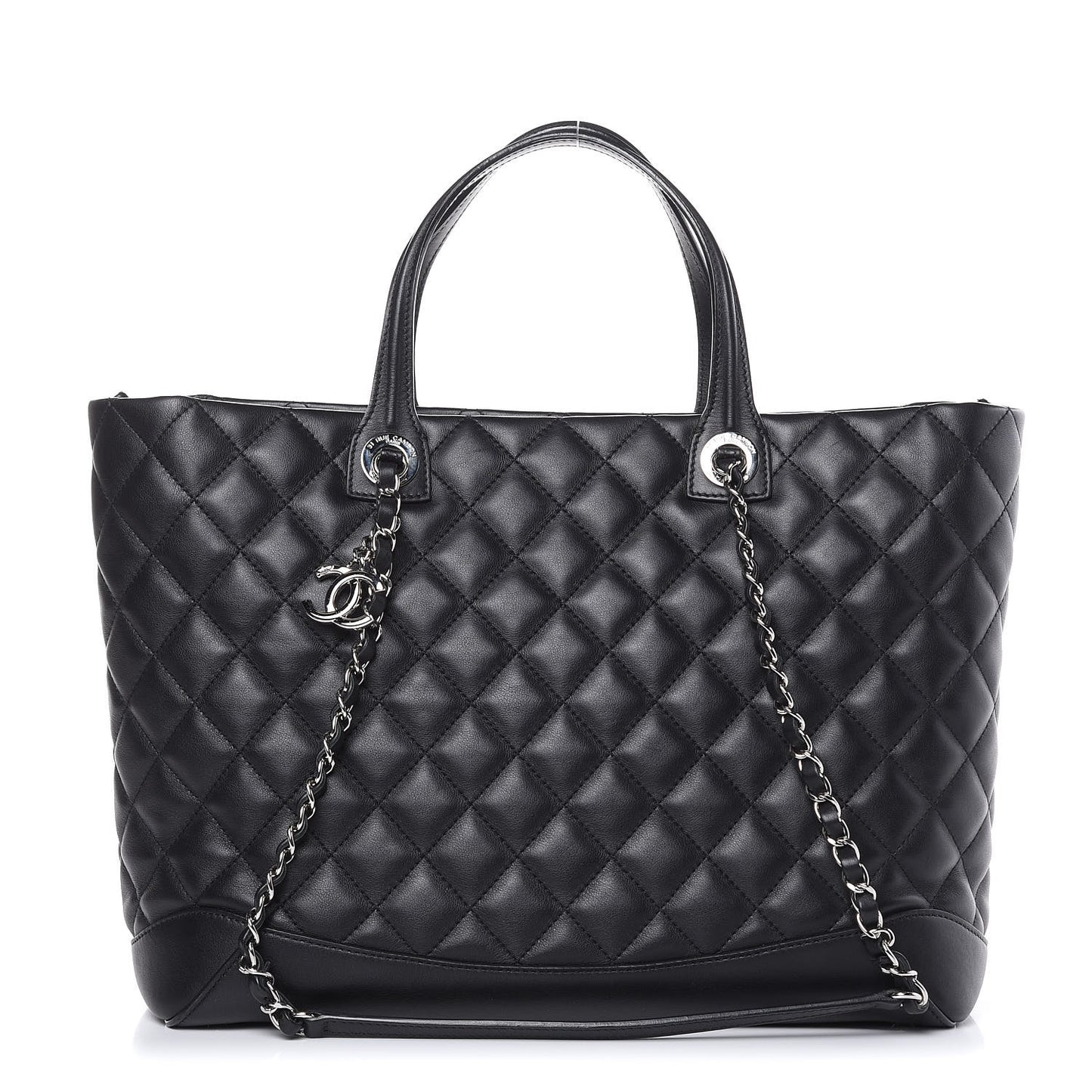 Calfskin Quilted Large Easy Shopping Tote Black