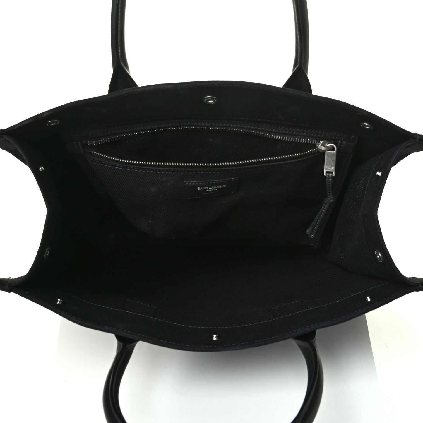 Linen Calfskin Rive Gauche North South Tote Black