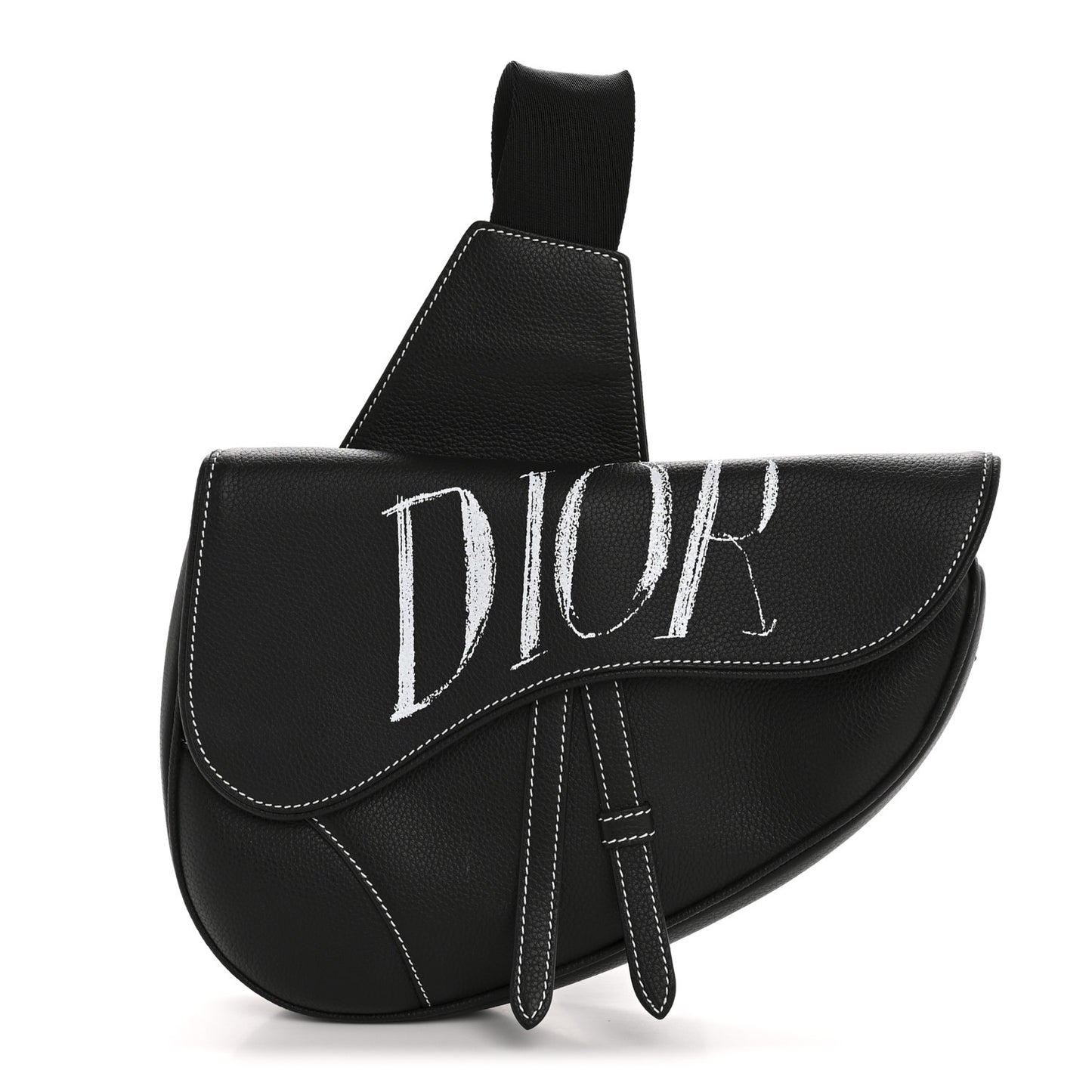 X SHAWN STUSSY Grained Calfskin Saddle Bag Black