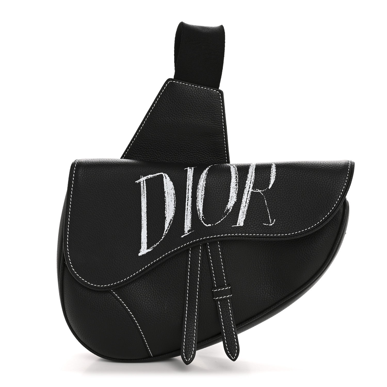 Christian Dior X SHAWN STUSSY Grained Calfskin Saddle Bag Black 1 of 12