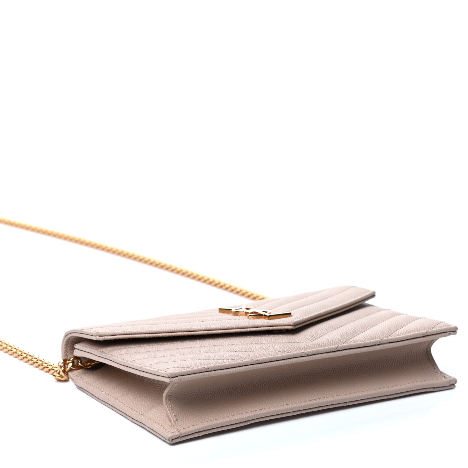 Saint Laurent Grain De Poudre Matelasse Chevron Monogram Envelope Chain Wallet Dark Beige 3 of 4