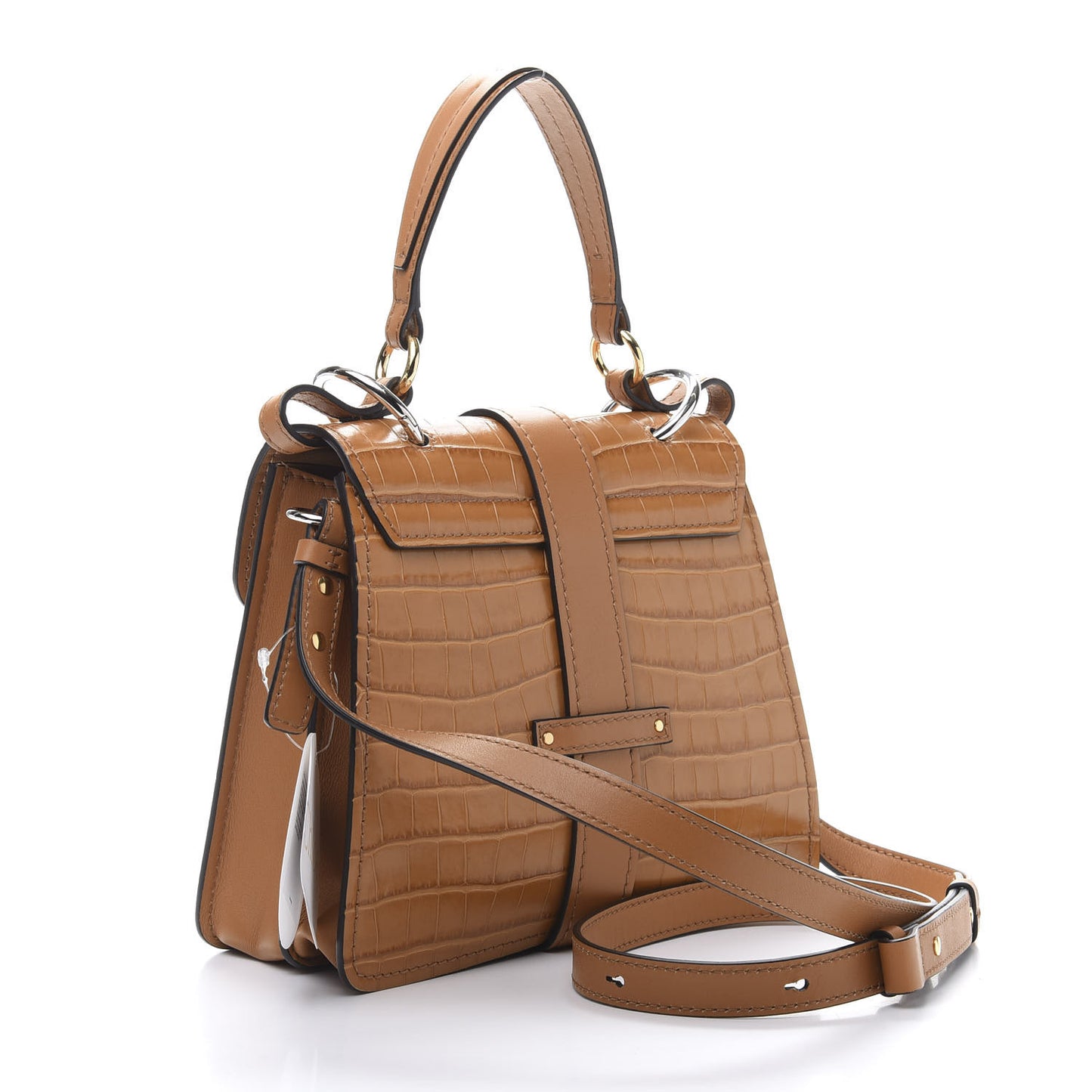 Calfskin Crocodile Embossed Small Aby Day Shoulder Bag Autumnal Brown