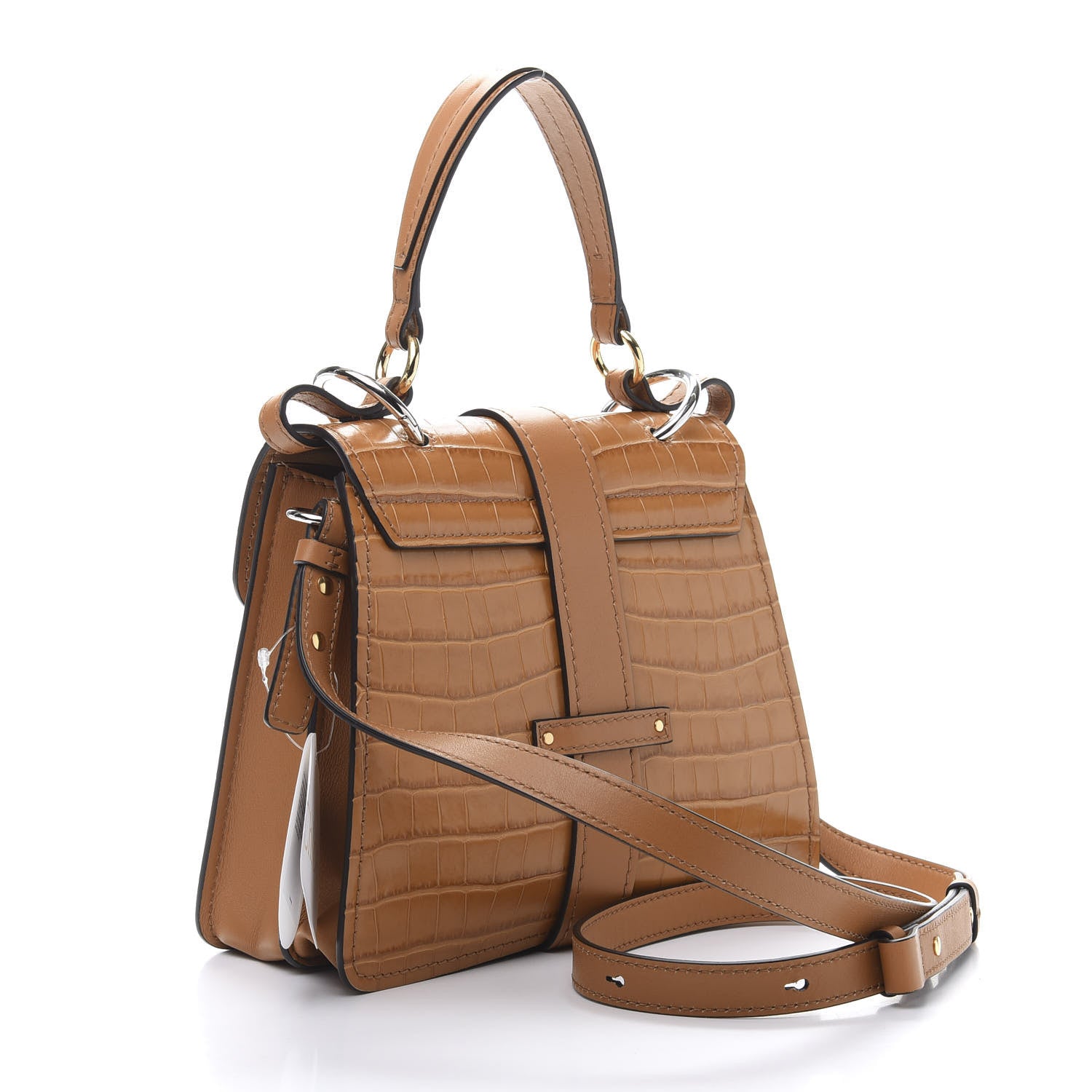 Chloe Calfskin Crocodile Embossed Small Aby Day Shoulder Bag Autumnal Brown 3 of 13