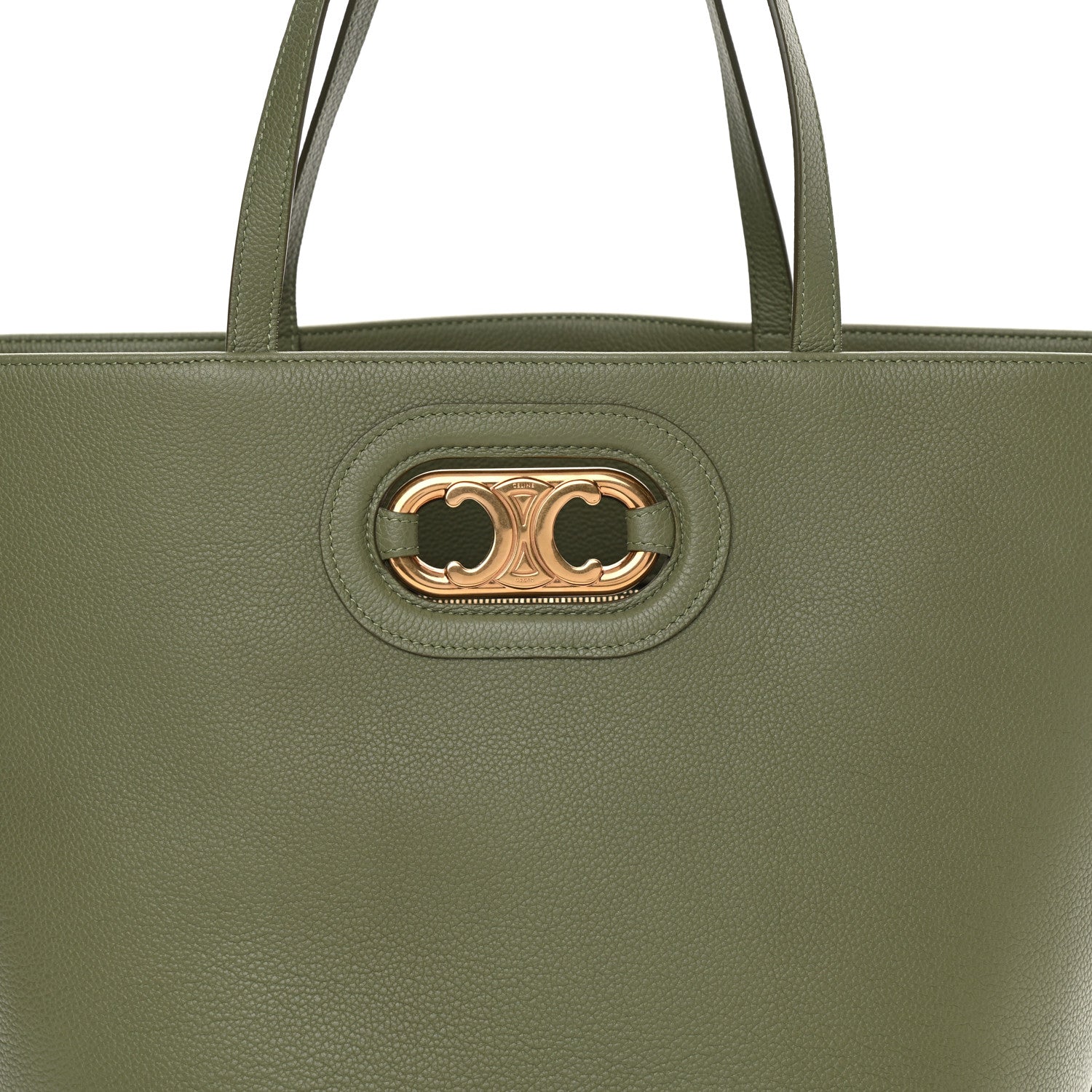 Celine Grained Calfskin Maillon Triomphe Medium Cabas Light Khaki 9 of 12