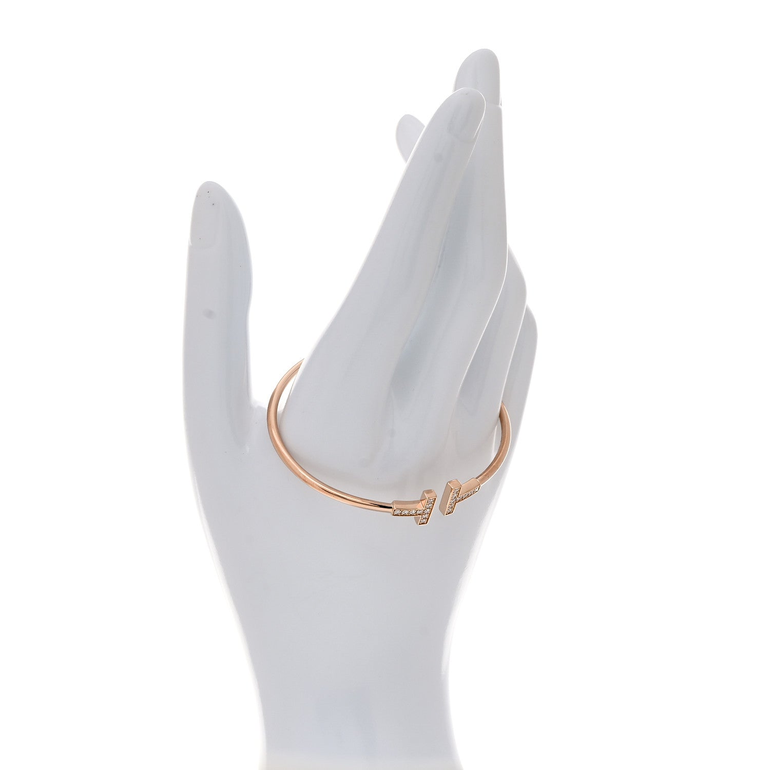 Tiffany 18K Rose Gold Diamond T Wire Bracelet 2 of 4