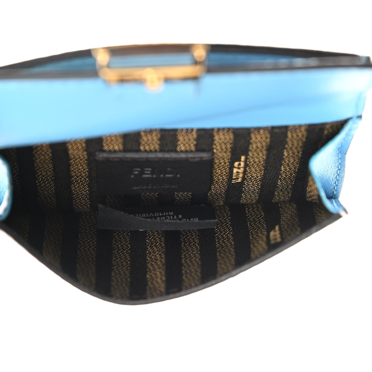 X SARAH COLEMAN Vitello Liberty Ceylon Micro FF Fish Eye Embossed Fold Over Card Holder Wallet Multicolor Cyber Blue