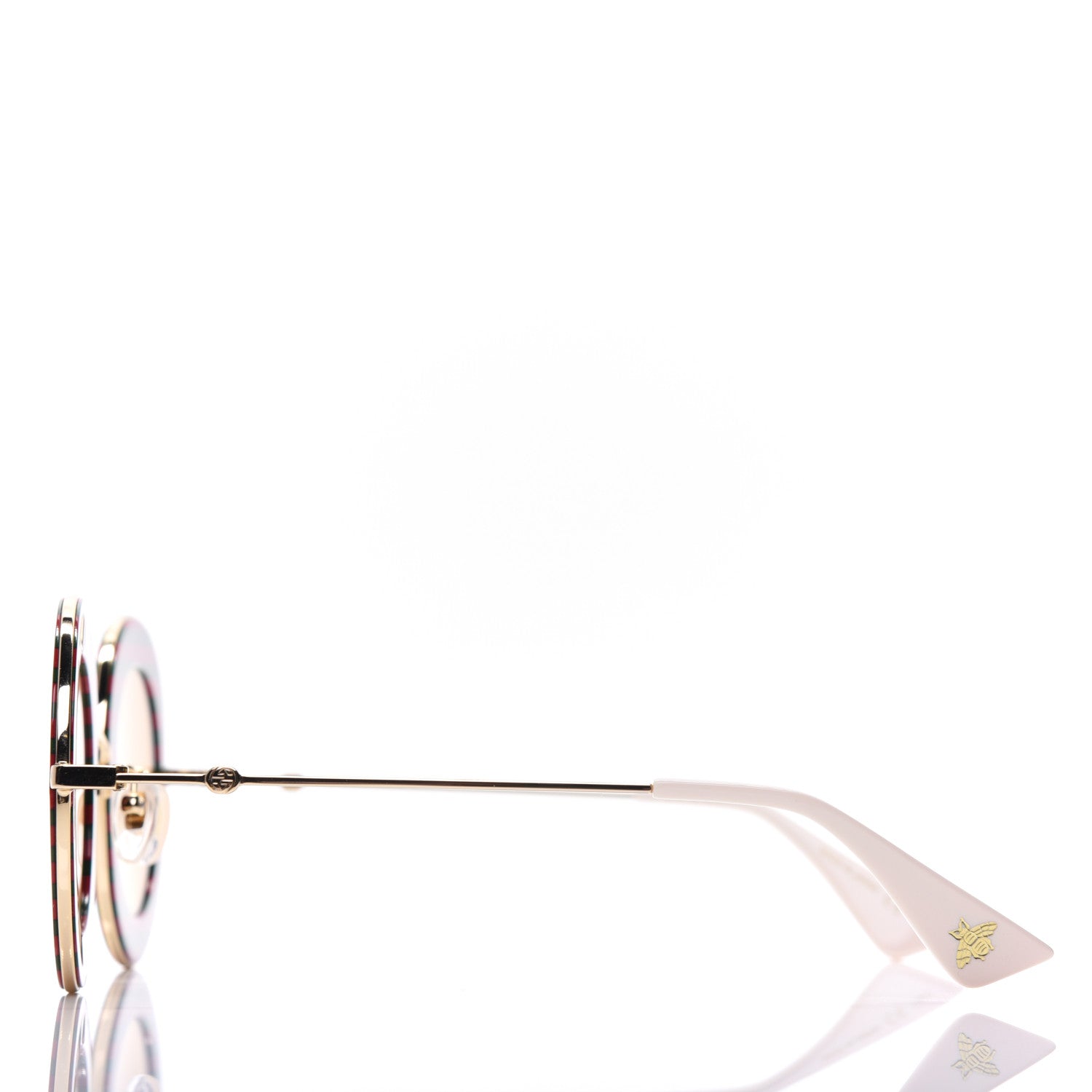 Gucci Metal Acetate Striped Maison Del'Amour Round Frame Sunglasses GG0113S Red Green 3 of 8