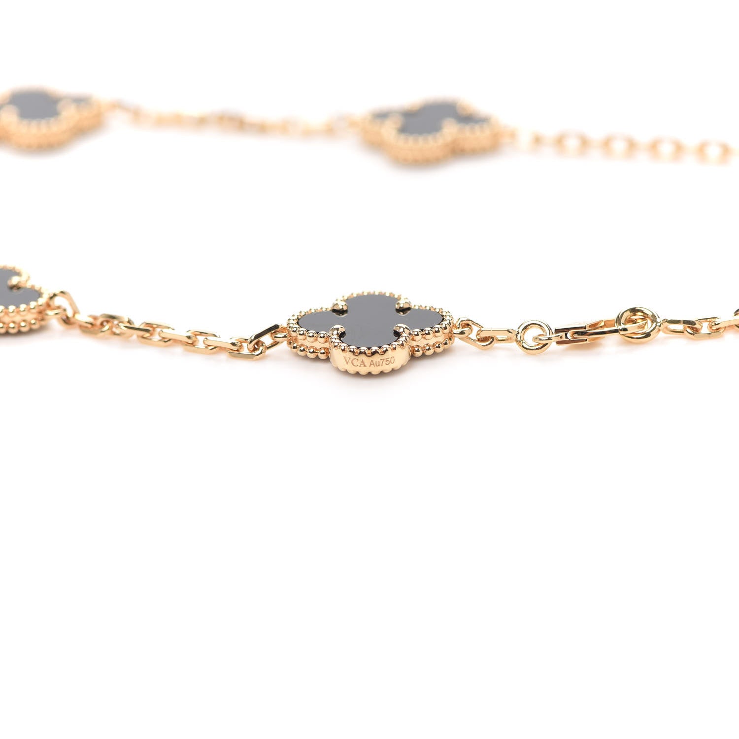 Van Cleef & Arpels 18K Yellow Gold Black Onyx 10 Motifs Vintage Alhambra Necklace 5 of 8
