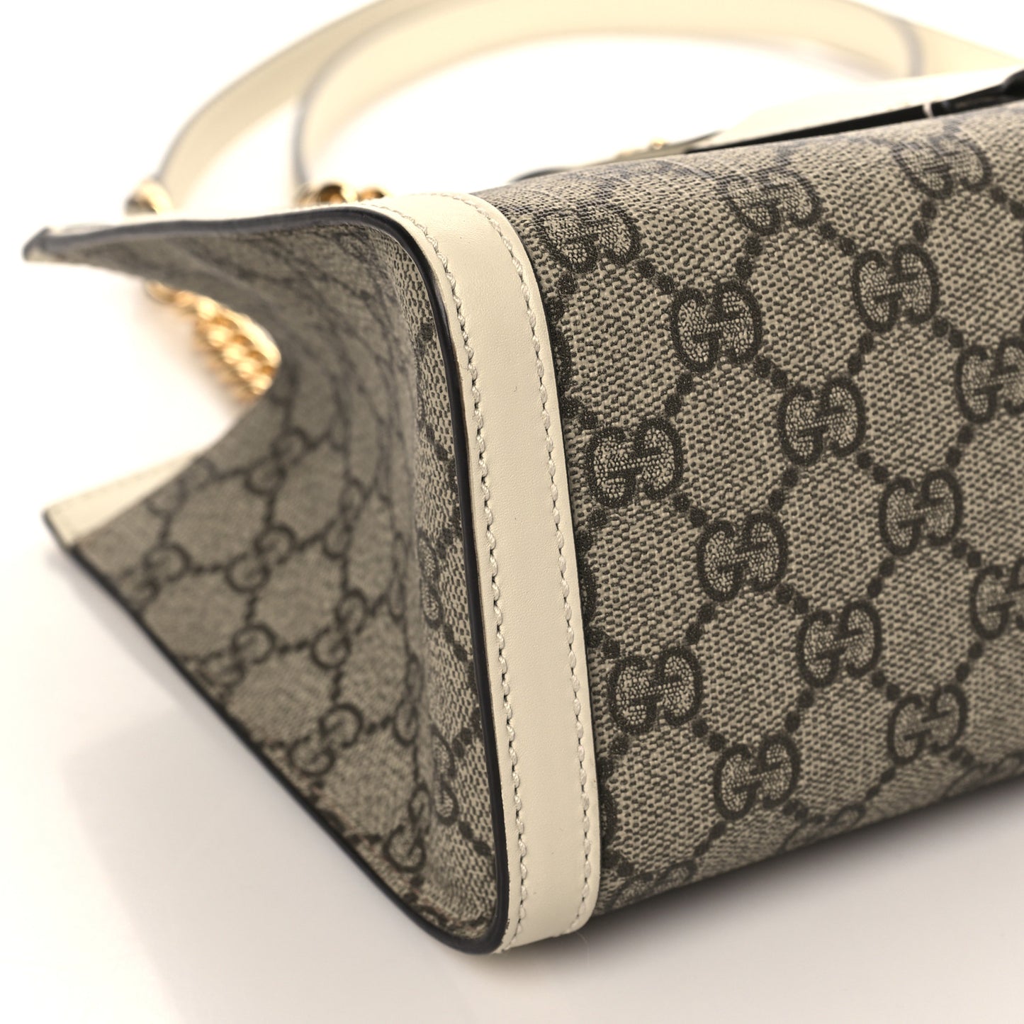 GG Supreme Monogram Moon Calfskin Small Padlock Tote Beige Ebony Mystic White
