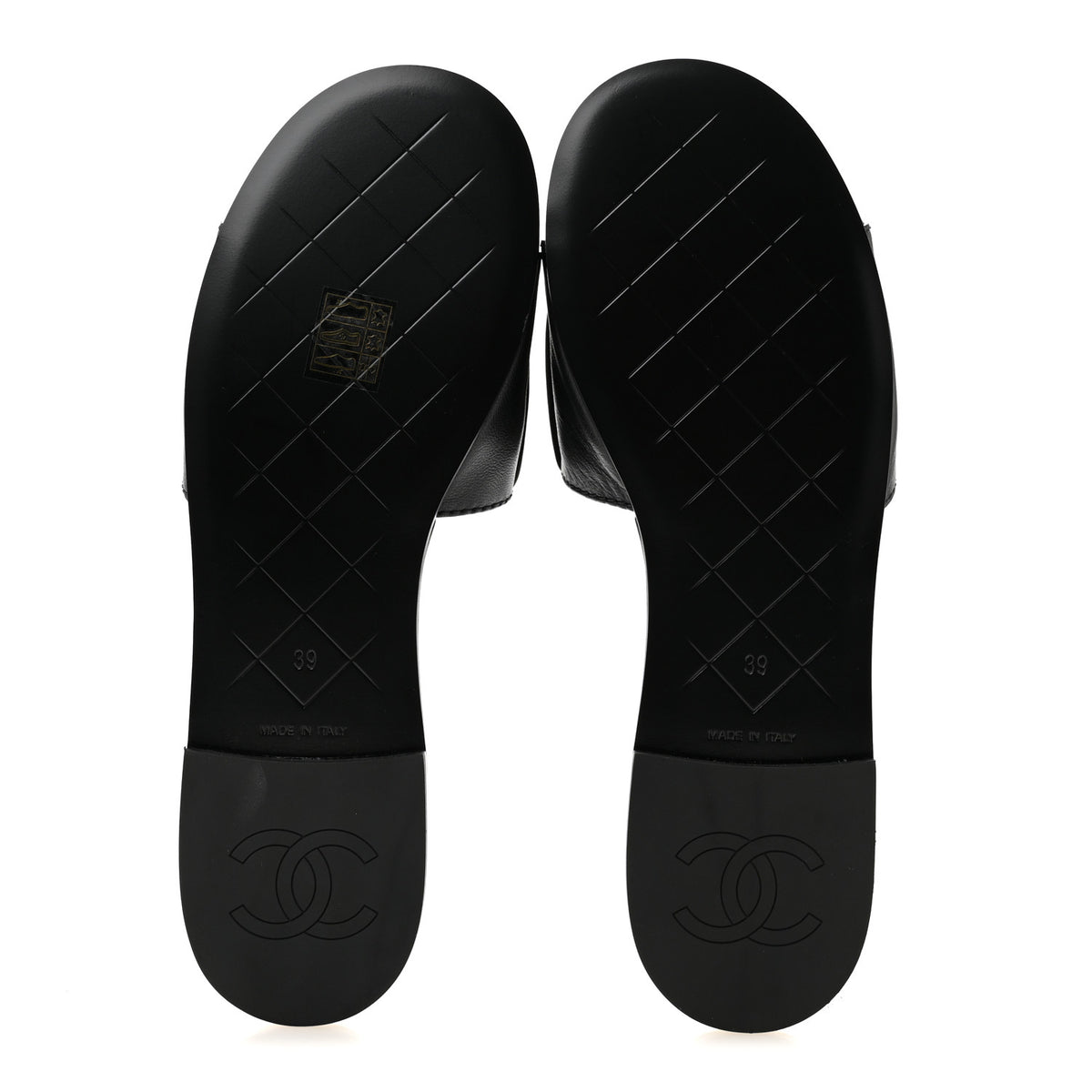 Lambskin Quilted Turnlock Flat Mules 39 Black
