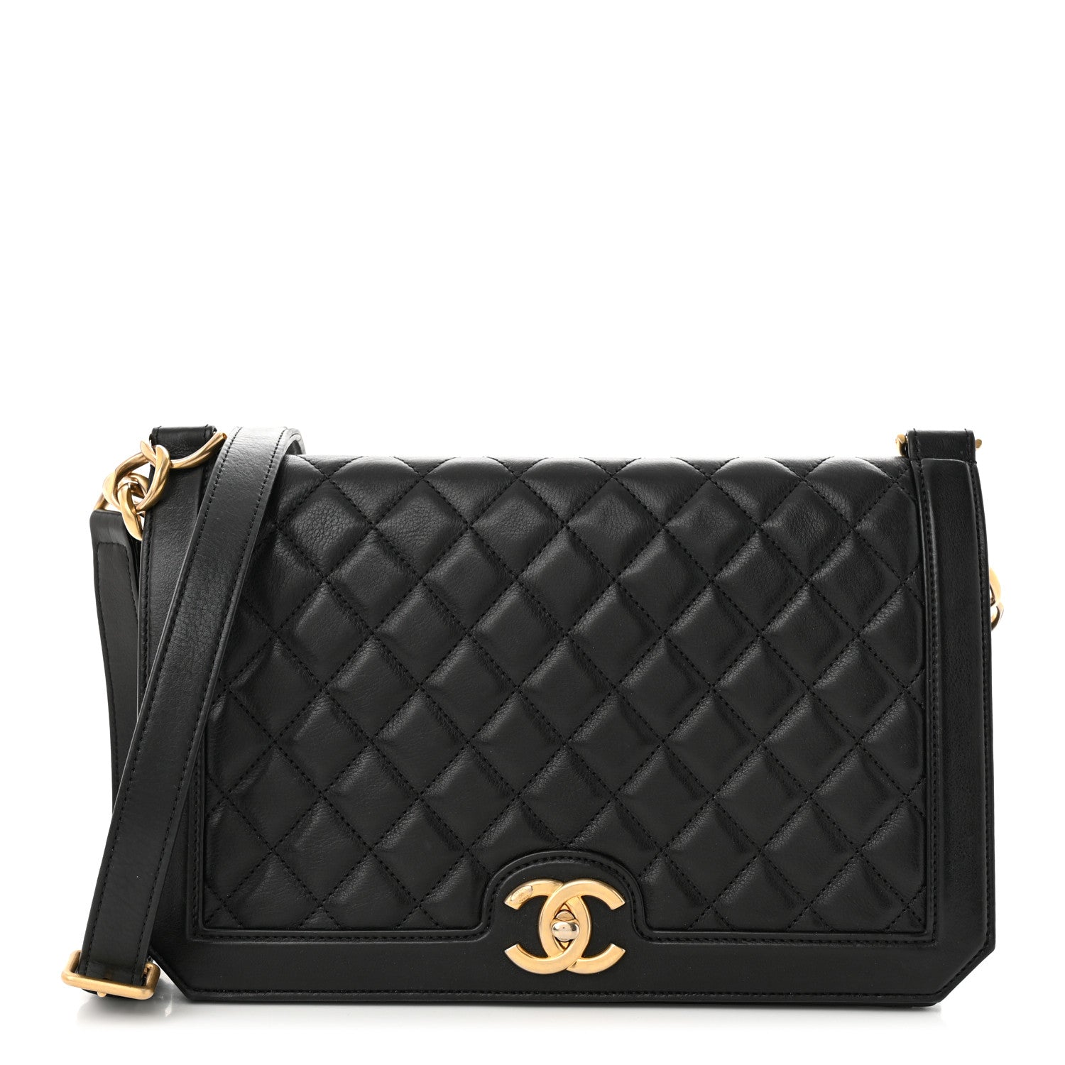 Chanel Calfskin Quilted Large Chain Link Full Flap Black 1 of 11