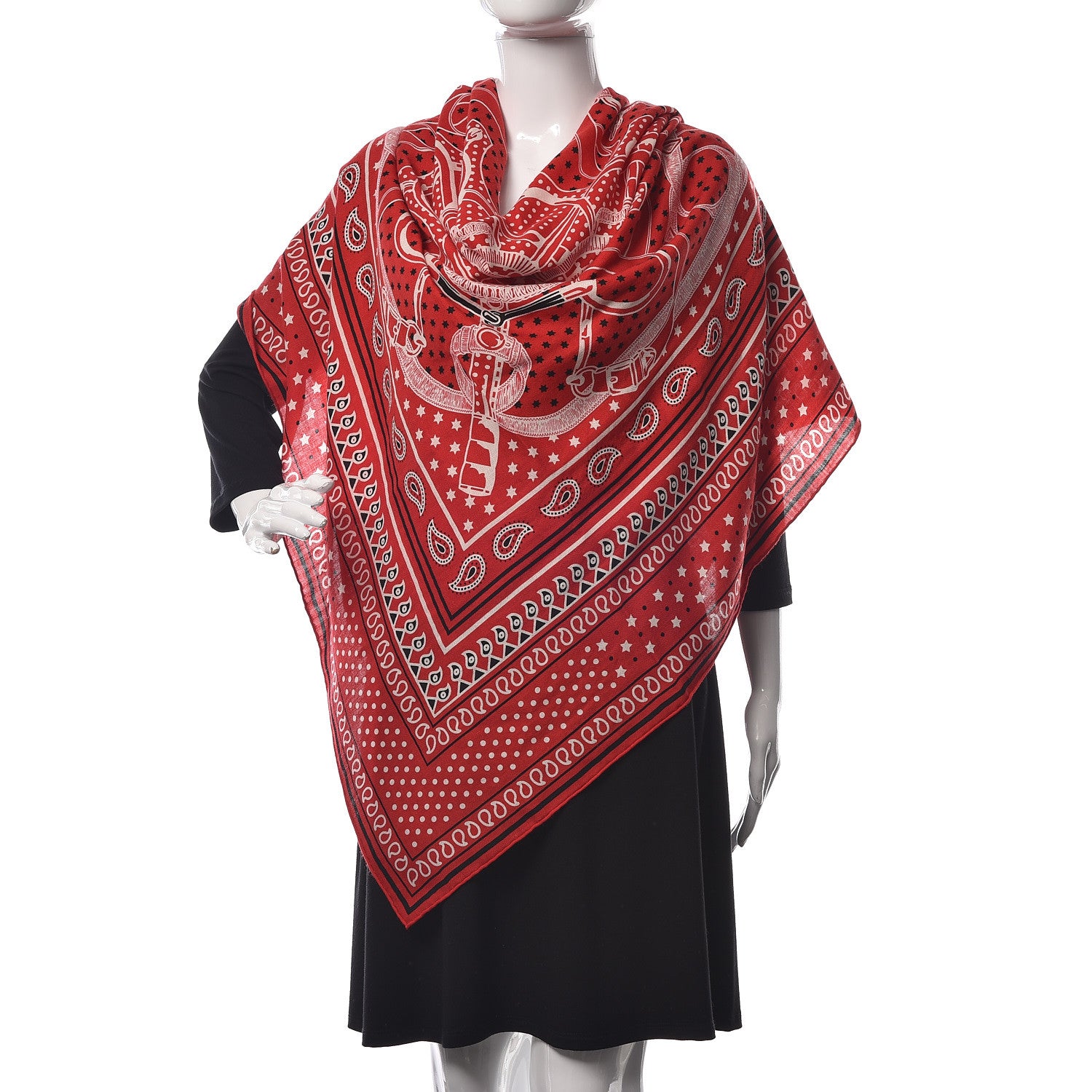 Hermes Cashmere Silk Eperon D'Or Shawl 140 Rouge Blanc Noir 2 of 5