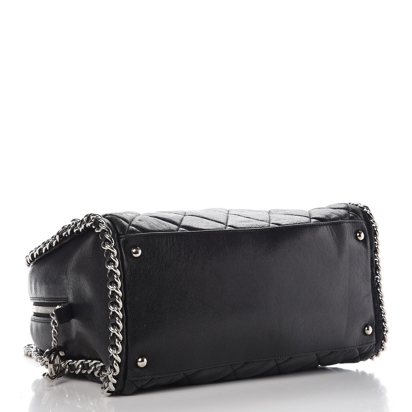 Washed Lambskin Quilted Chain Around Bowler Black