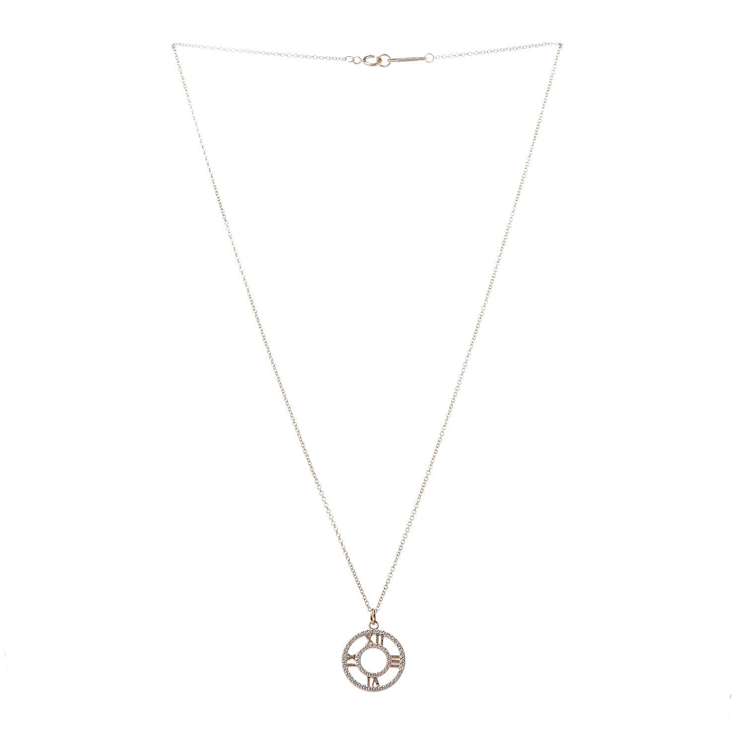 Tiffany 18K Rose Gold Diamond Small Atlas Open Pave Pendant Necklace 3 of 7