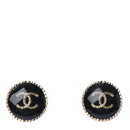 Chanel Enamel CC Earrings Black Gold 1 of 4