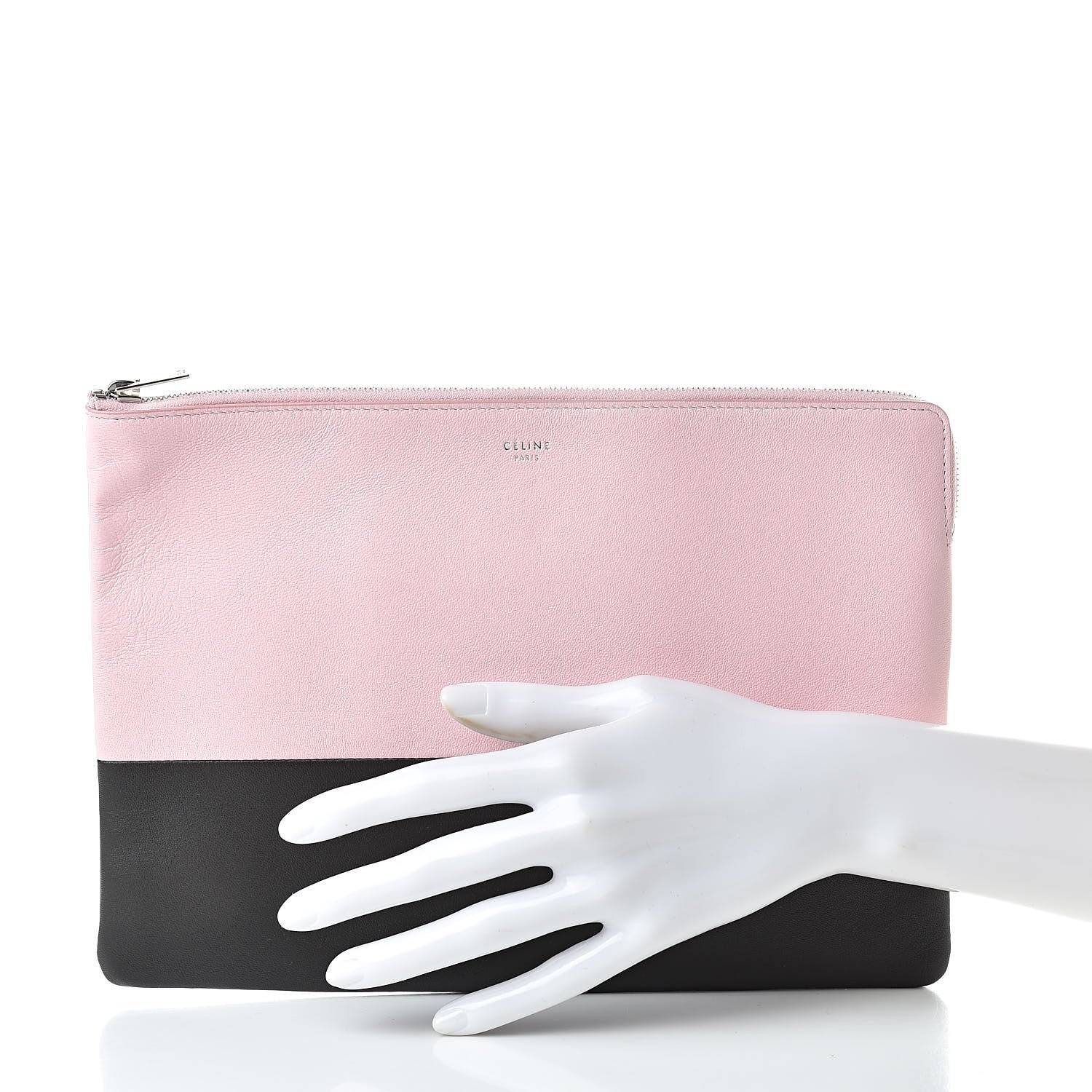 Celine Lambskin Bi-Color Solo Clutch Pouch Pale Pink Espresso 2 of 8