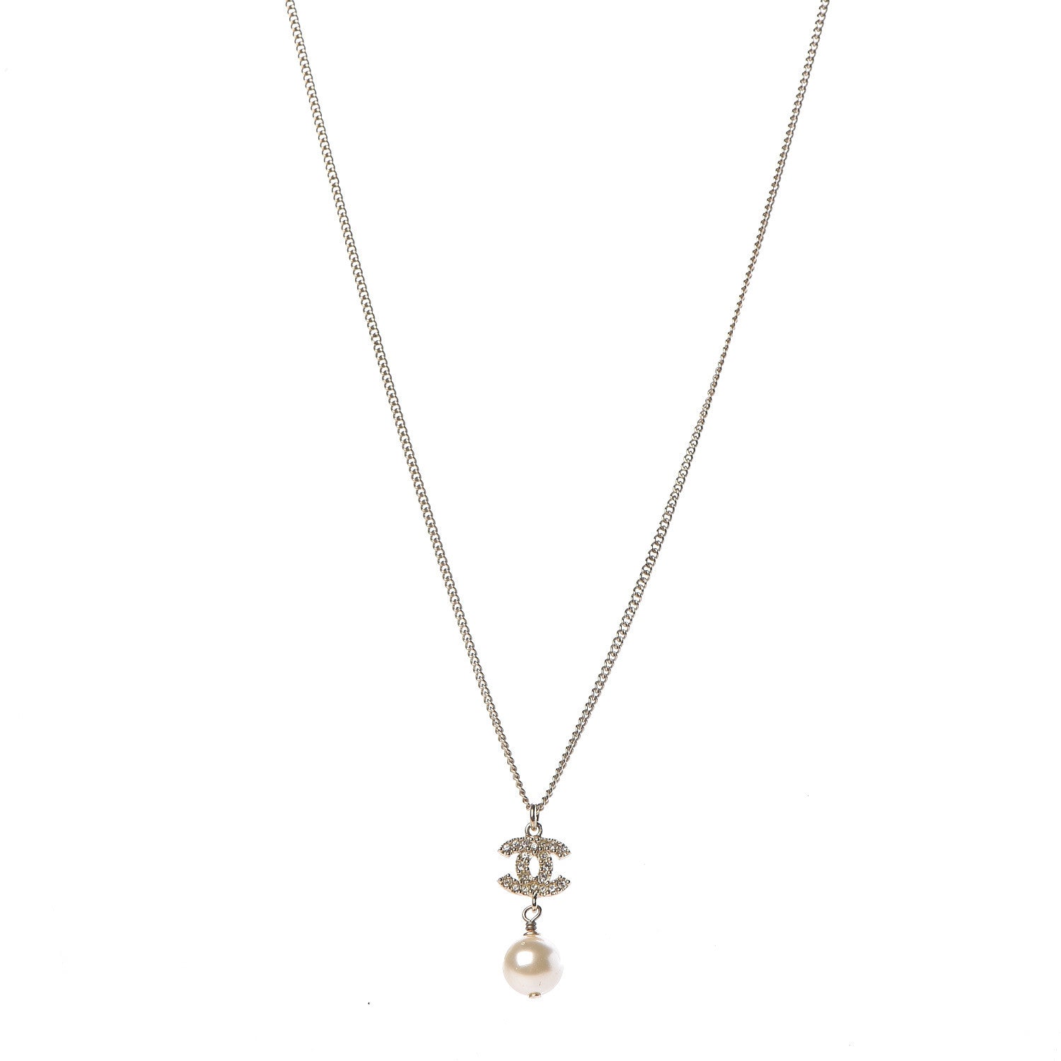 Chanel Crystal Pearl CC Drop Necklace Gold 1 of 6