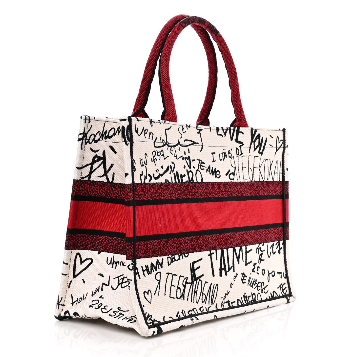Canvas Embroidered Medium Dioramour Graffiti Book Tote Latte Multicolor