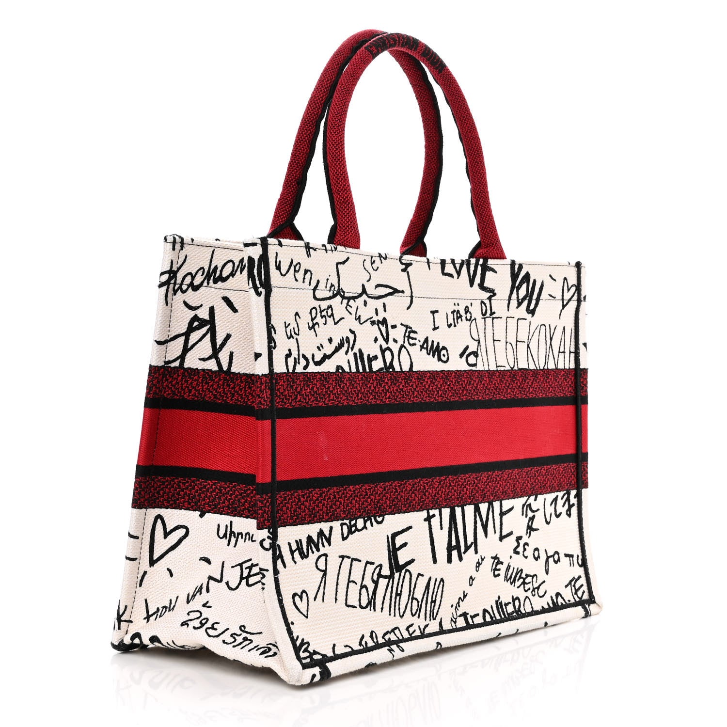 Christian Dior Canvas Embroidered Medium Dioramour Graffiti Book Tote Latte Multicolor 4 of 16