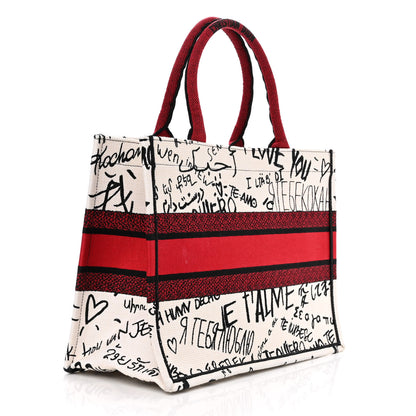 Christian Dior Canvas Embroidered Medium Dioramour Graffiti Book Tote Latte Multicolor 4 of 16