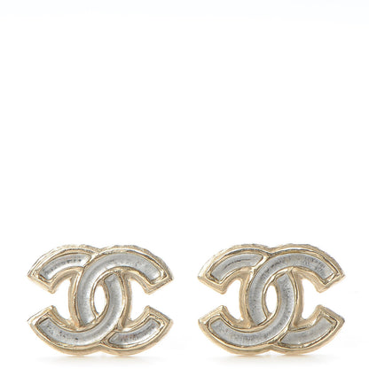 Chanel Enamel CC Earrings Grey Gold 1 of 4