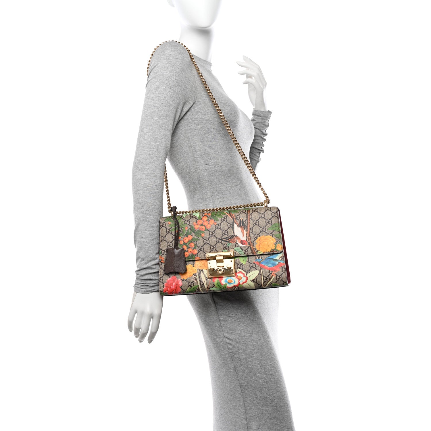Gucci GG Supreme Monogram Tian Medium Padlock Shoulder Bag Beige Multicolor New Acero 2 of 16