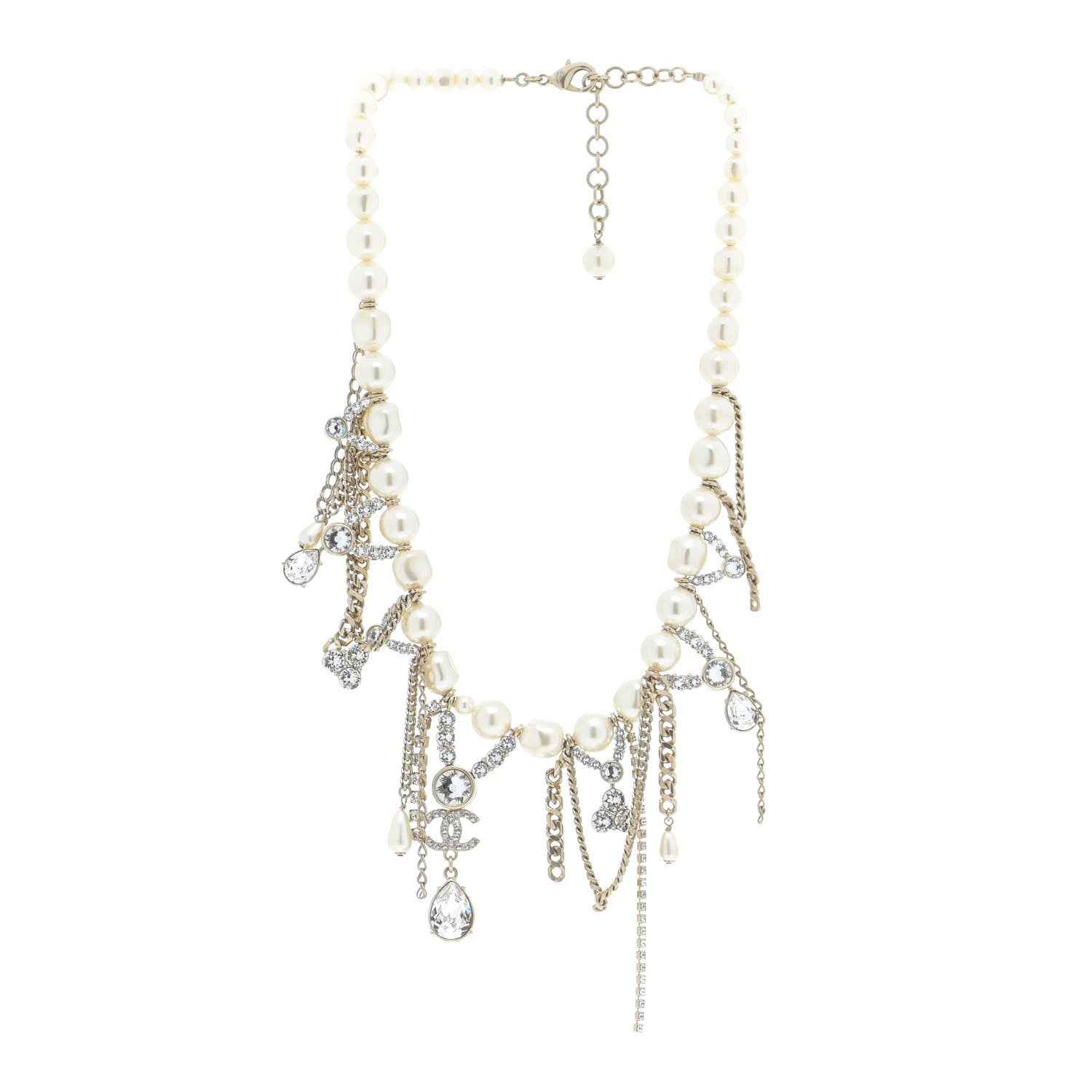 Chanel Pearl Crystal CC Dangle Short Necklace Gold 3 of 6