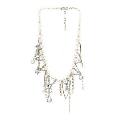 Chanel Pearl Crystal CC Dangle Short Necklace Gold 3 of 6