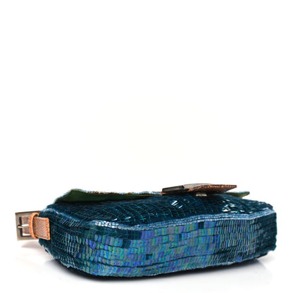 Fendi Sequin Beaded Lizard Baguette Verde Arancio 4 of 11