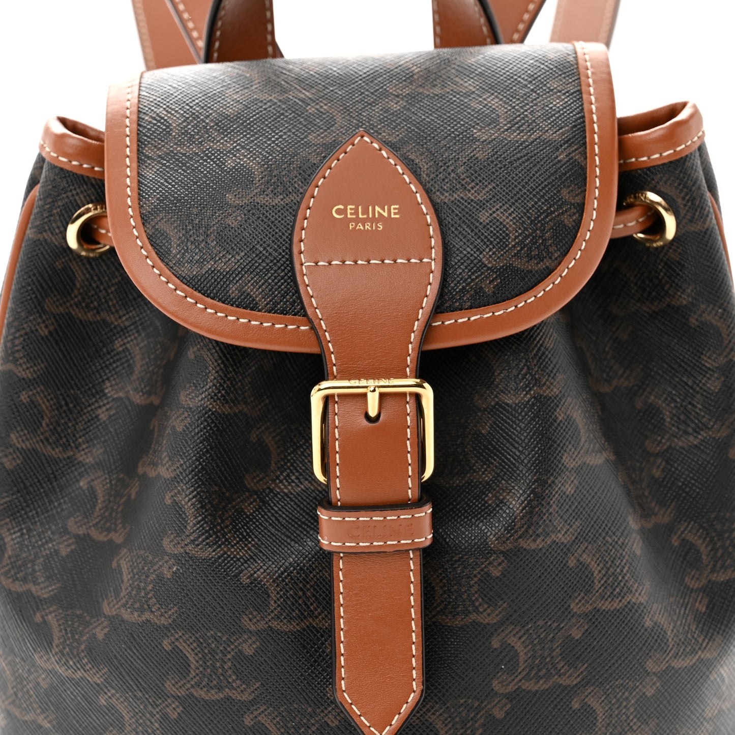 Triomphe Canvas Calfskin Mini Folco Backpack Tan