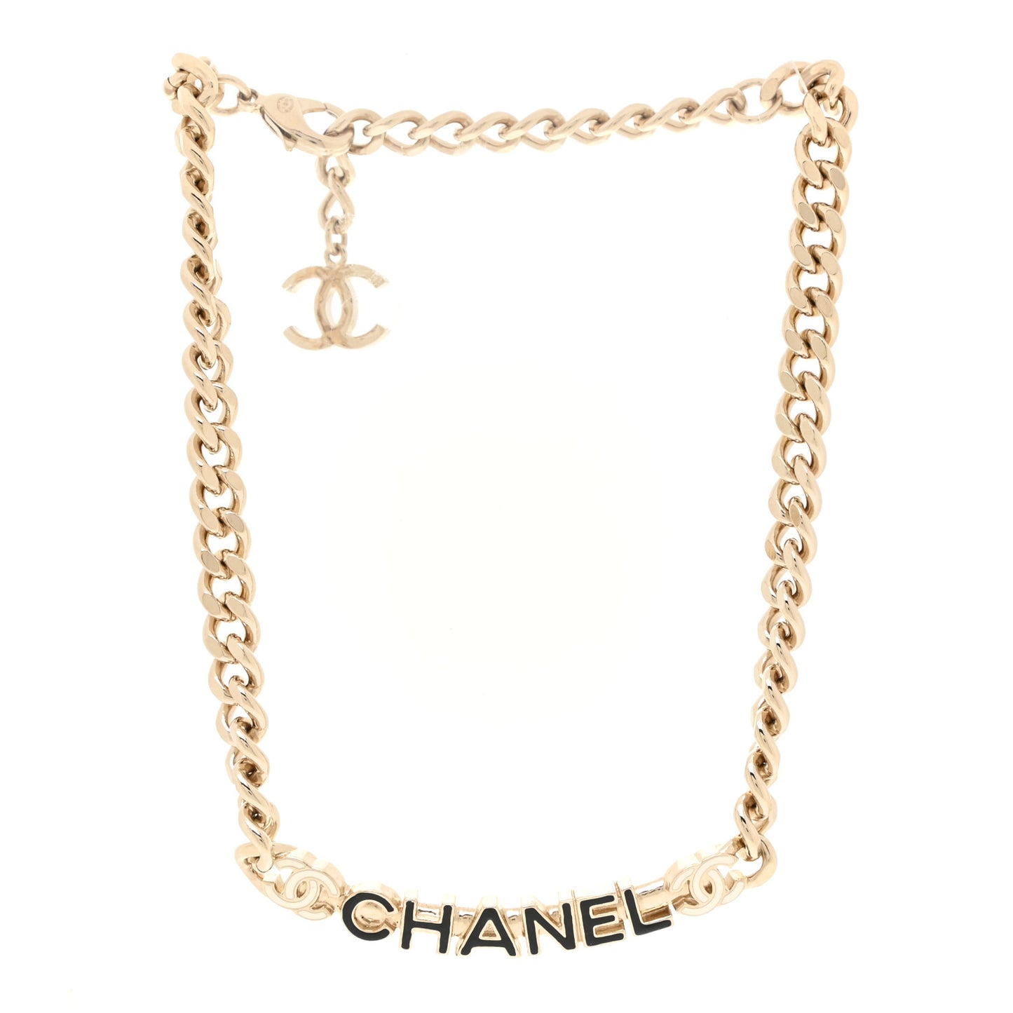 Enamel Metal Logo Choker Necklace Gold White Black