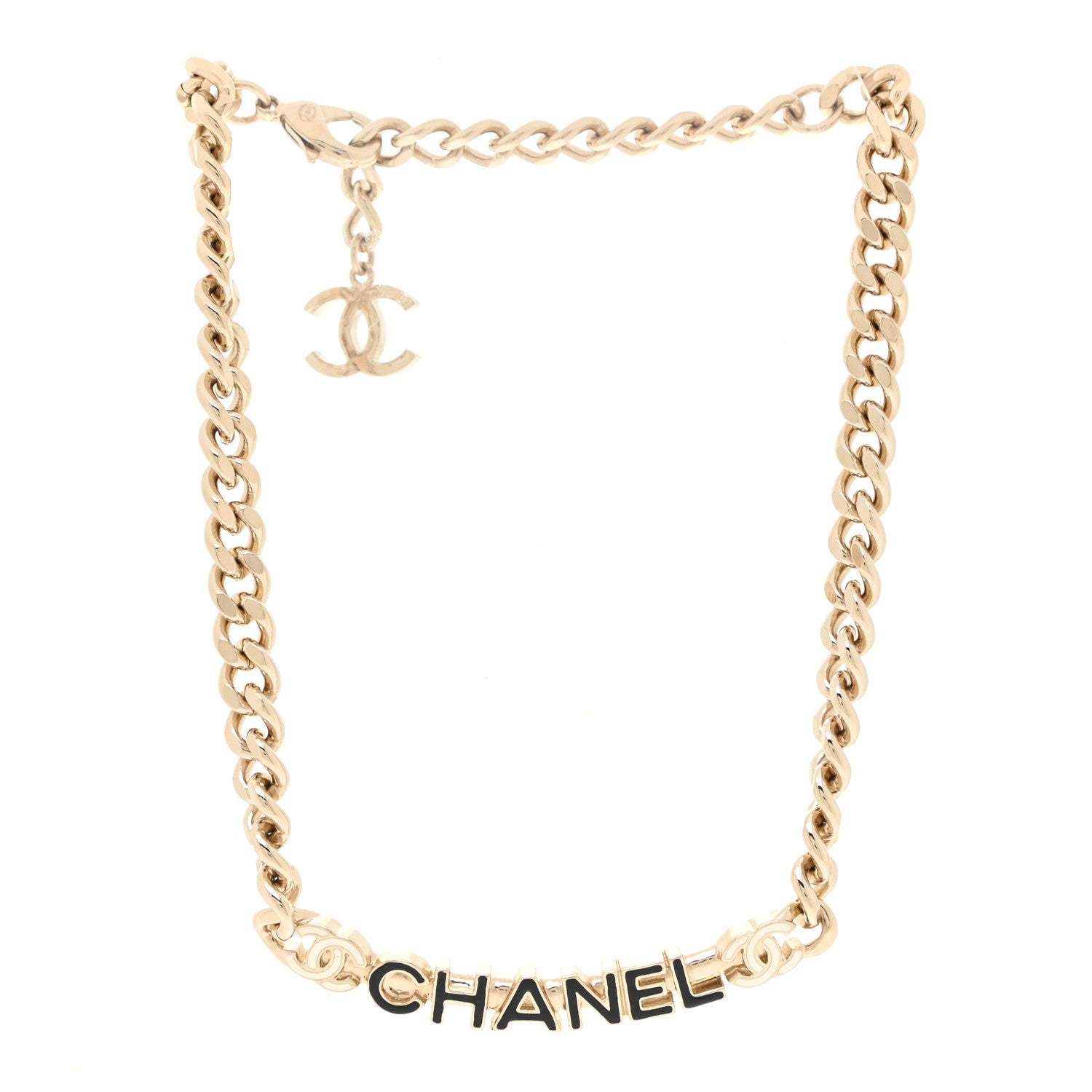 Chanel Enamel Metal Logo Choker Necklace Gold White Black 3 of 4