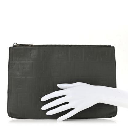 Fendi Vitello Grace FF 1974 Embossed Flat Pouch Anthracite 2 of 11