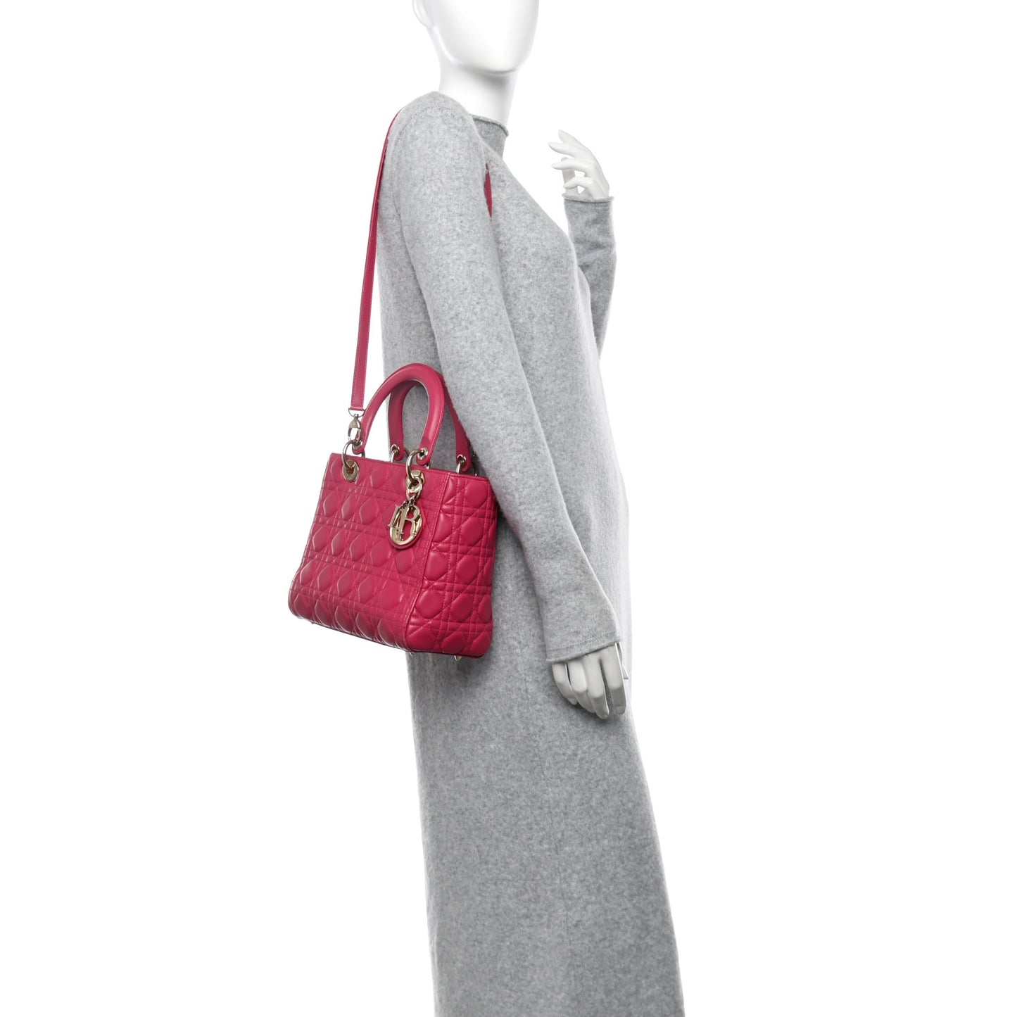 Lambskin Cannage Medium Lady Dior Fuchsia