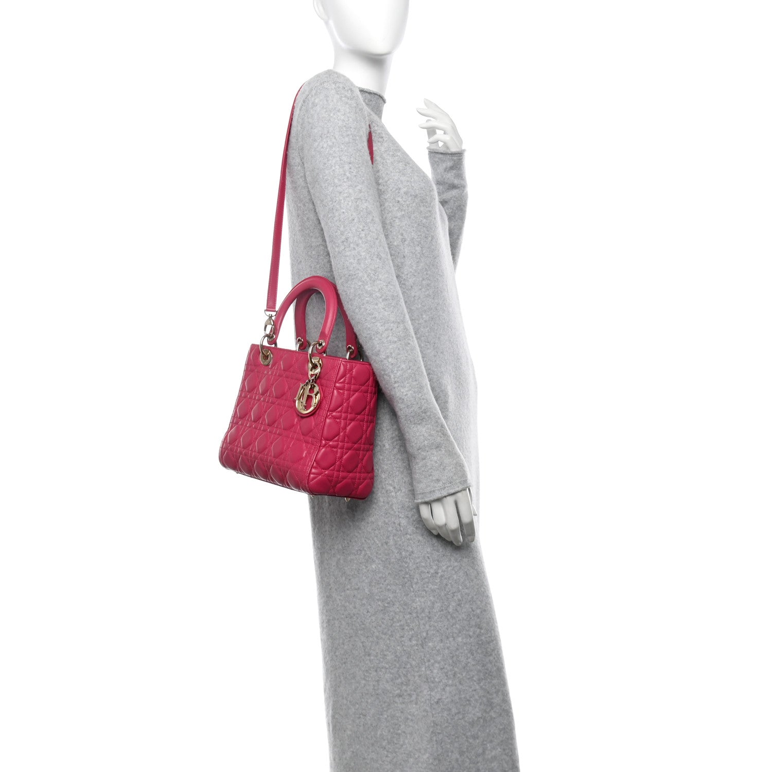 Christian Dior Lambskin Cannage Medium Lady Dior Fuchsia 2 of 11