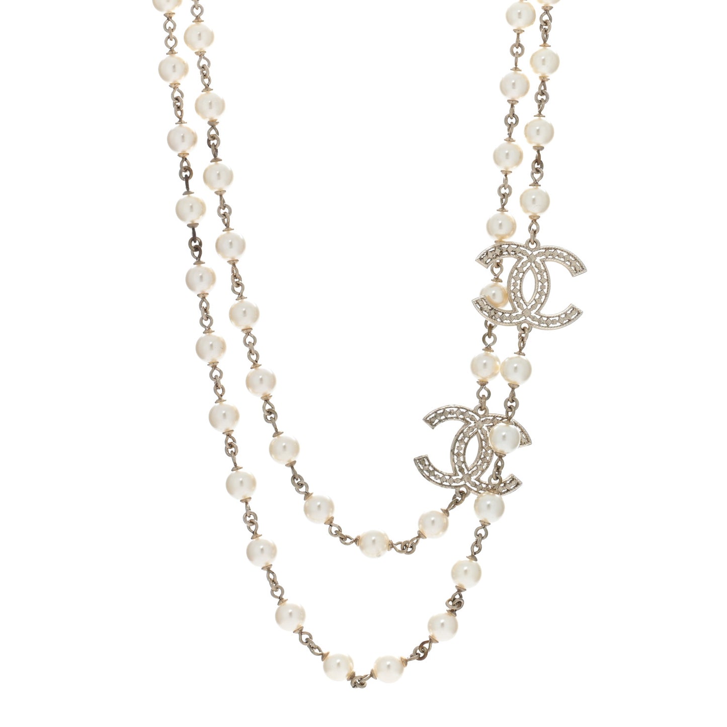 Pearl CC Long Necklace Light Gold