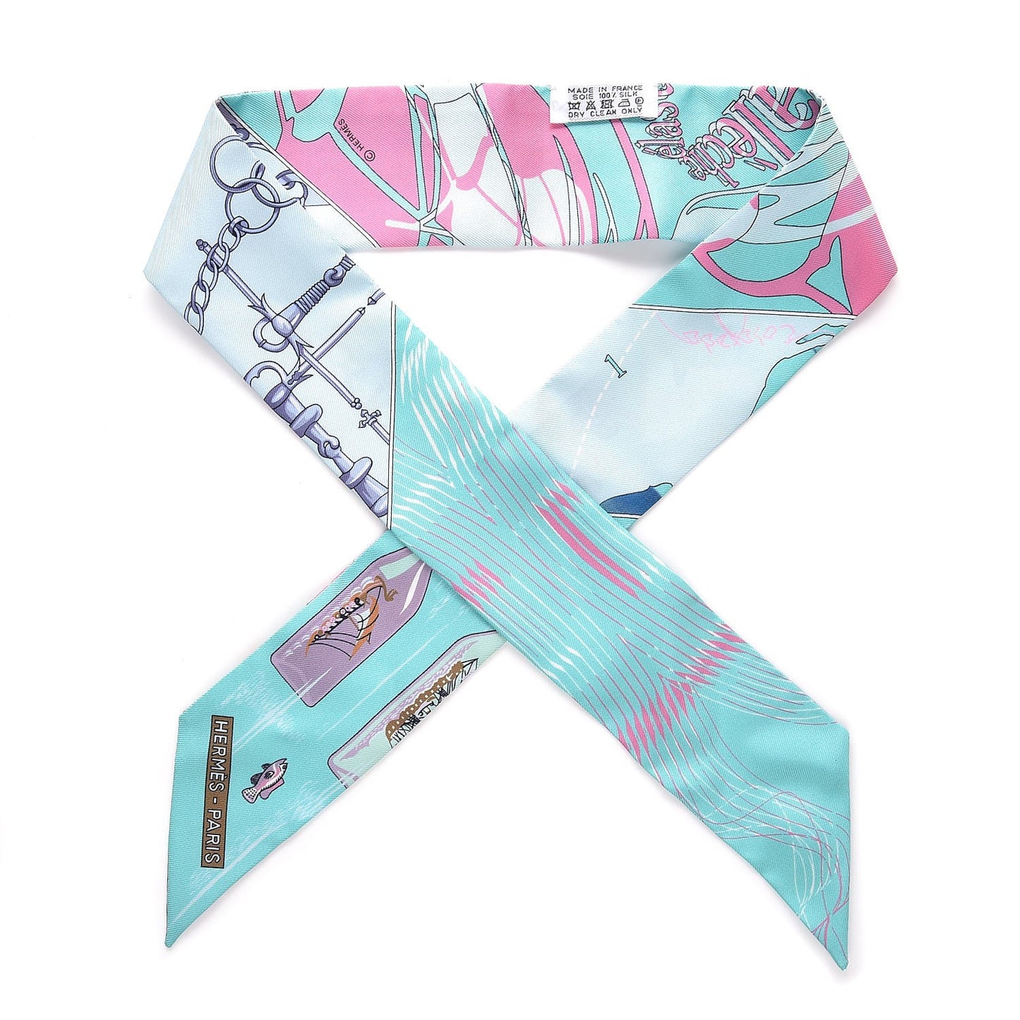 Silk Calèche, Mors et Bouteilles Twilly Turquoise Rose Ciel