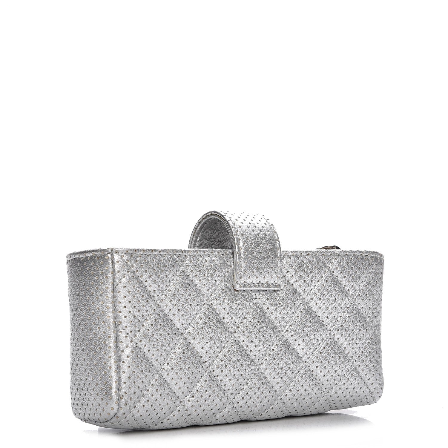 Chanel Perforated Lambskin Quilted Mini Phone Holder Clutch Silver 3 of 7