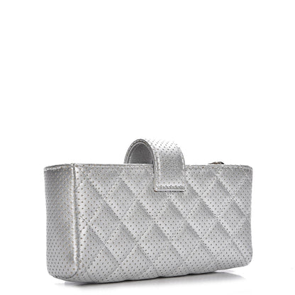 Chanel Perforated Lambskin Quilted Mini Phone Holder Clutch Silver 3 of 7