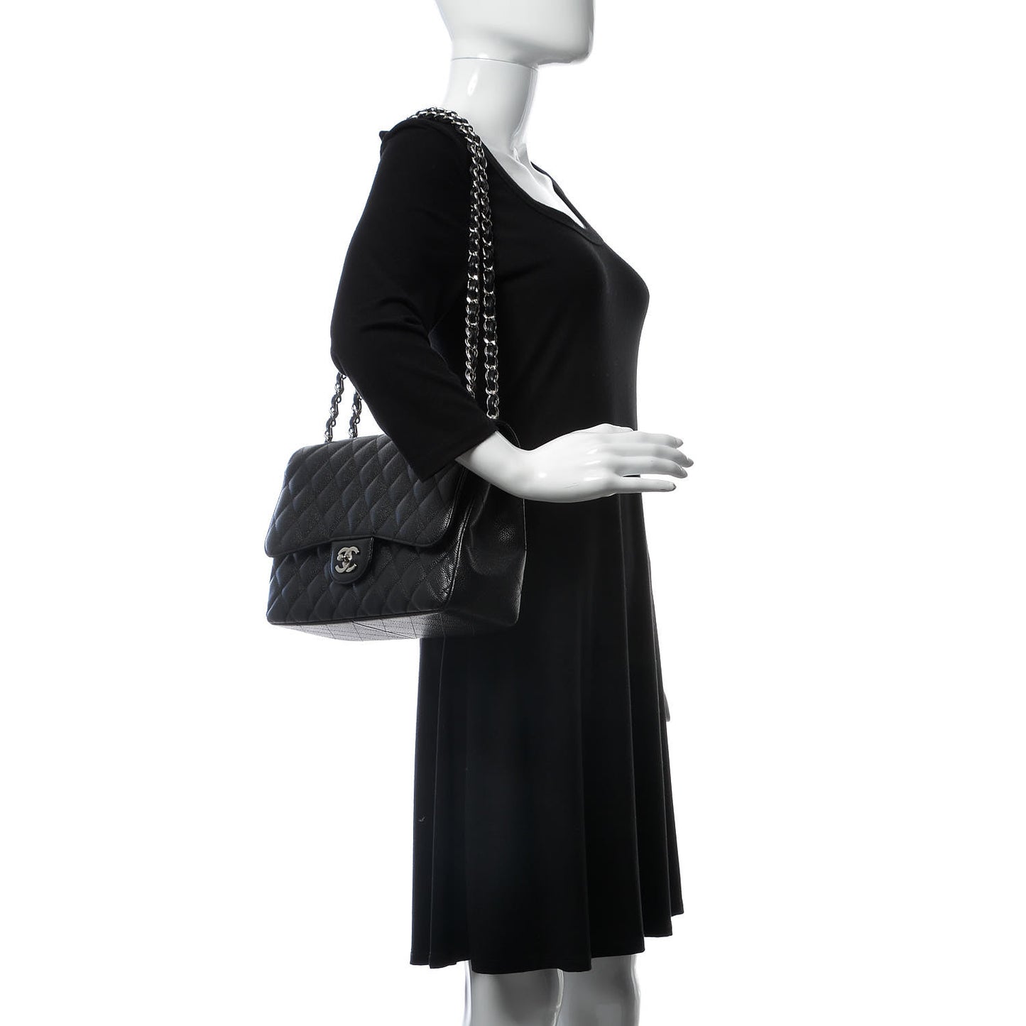 Caviar Quilted Jumbo Double Flap Black