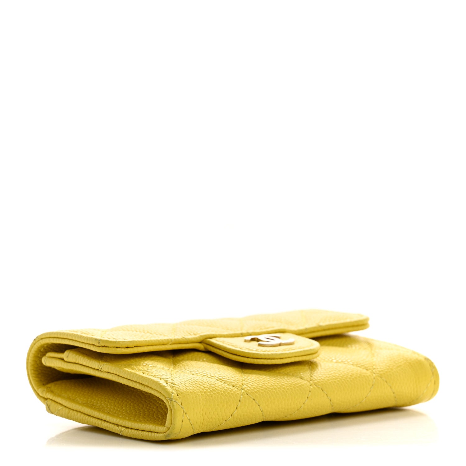 Chanel Caviar Quilted Flap Card Holder Wallet Yellow 4 of 9