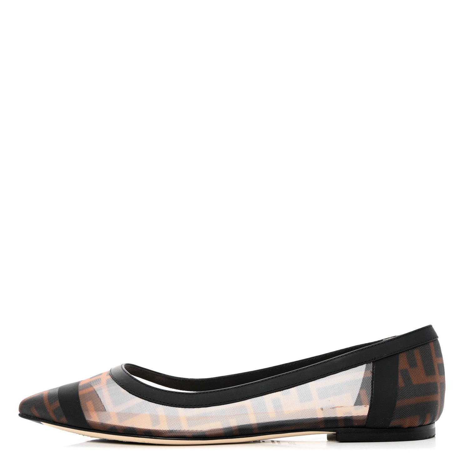 Fendi Mesh FF Skimmer Ballerina Flats 37.5 Tobacco Moro Black 1 of 9